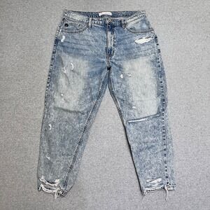 Kancan Jeans Womens 30 Blue Mom Cropped High Rise Ripped Distressed Denim